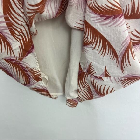 Anthropologie Nicole Feather Pattern Linen Puff Sleeved Shirt Dress Size MP - Picture 6 of 15